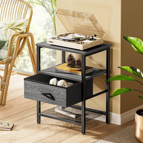 Huuger Nightstand Set of 2, Night Stand with Fabric Drawer, Mesh Shelf, Side Table with Storage, Fabric Drawer Dresser, Open Shelf, Metal Frame, Bedroom, Rustic Brown