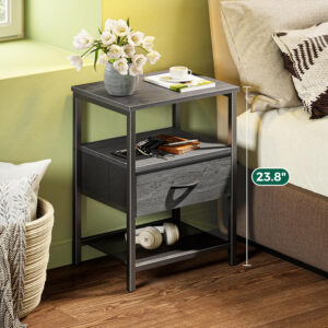 Huuger Nightstand Set of 2, Night Stand with Fabric Drawer, Mesh Shelf, Side Table with Storage, Fabric Drawer Dresser, Open Shelf, Metal Frame, Bedroom, Rustic Brown