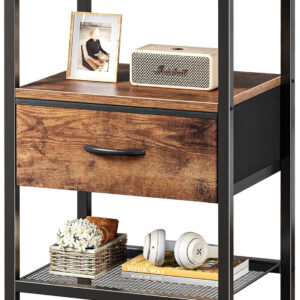 Huuger Nightstand Set of 2, Night Stand with Fabric Drawer, Mesh Shelf, Side Table with Storage, Fabric Drawer Dresser, Open Shelf, Metal Frame, Bedroom, Rustic Brown