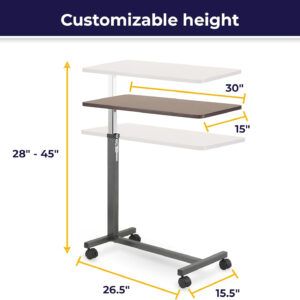 6887c45b09e6eb66cb7b70f39700b4cec3d263488408768ac9c40.jpg Drive Medical 13067 Non Tilt Top Overbed Table with Wheels and Secure Height Adjustment,Tray Table for Hospital or Home Use, Bedside Rolling Overbed Table, Silver Vein