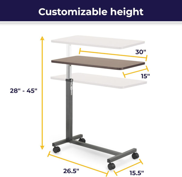 6887c45b09e6eb66cb7b70f39700b4cec3d263488408768ac9c40.jpg Drive Medical 13067 Non Tilt Top Overbed Table with Wheels and Secure Height Adjustment,Tray Table for Hospital or Home Use, Bedside Rolling Overbed Table, Silver Vein