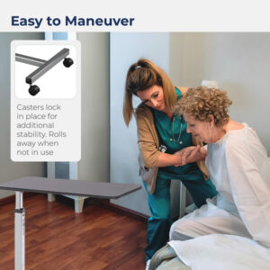 6887c46719cca4a65d1e2c6f678347668df52c9f953ab7915a4e8.jpg Drive Medical 13067 Non Tilt Top Overbed Table with Wheels and Secure Height Adjustment,Tray Table for Hospital or Home Use, Bedside Rolling Overbed Table, Silver Vein