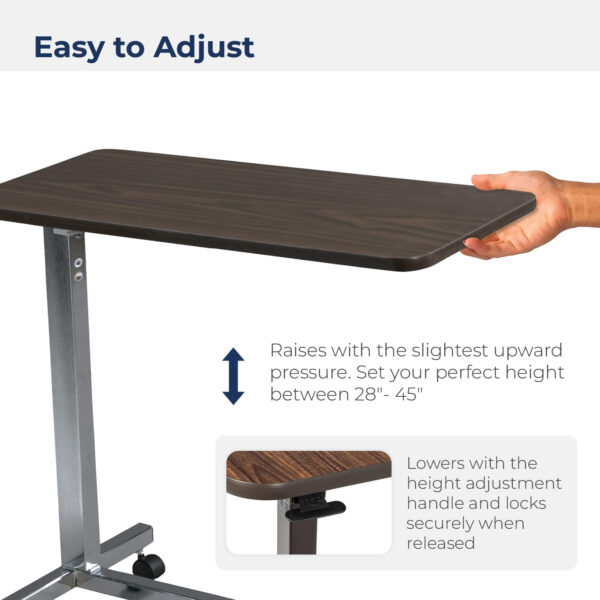 6887c469cf776030e241459a410a3cb0e93e6f06a269b4af12faa.jpg Drive Medical 13067 Non Tilt Top Overbed Table with Wheels and Secure Height Adjustment,Tray Table for Hospital or Home Use, Bedside Rolling Overbed Table, Silver Vein