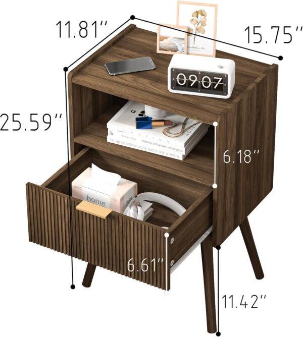 6887c4e253bcbb48182d975072aa693697f3c3a944b3631005a05.jpg Nightstand,Modern Bedside Table with Storage Drawer and Open Wood Shelf, for Living Room, Bedroom and Small Spaces, Accent Night Stand with Solid Wood Legs, Easy Assembly,Walnut Brown