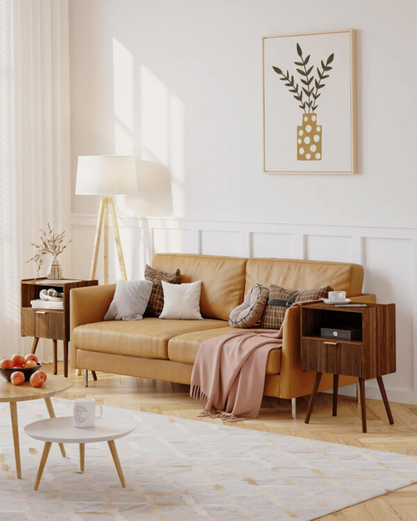 6887c4e3c062cdad3c95a165f6f8b4a31dc43d48eeffba272e535.jpg Nightstand,Modern Bedside Table with Storage Drawer and Open Wood Shelf, for Living Room, Bedroom and Small Spaces, Accent Night Stand with Solid Wood Legs, Easy Assembly,Walnut Brown