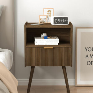 6887c4ea8241d8c3a63412d470a29341d551f936d47b5e70d255a.jpg Nightstand,Modern Bedside Table with Storage Drawer and Open Wood Shelf, for Living Room, Bedroom and Small Spaces, Accent Night Stand with Solid Wood Legs, Easy Assembly,Walnut Brown