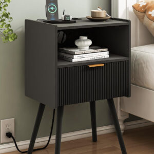 6887c4ebc41811a9d0ab04c495a7f59a7a031eb18adb554c17afb.jpg Nightstand,Modern Bedside Table with Storage Drawer and Open Wood Shelf, for Living Room, Bedroom and Small Spaces, Accent Night Stand with Solid Wood Legs, Easy Assembly,Walnut Brown