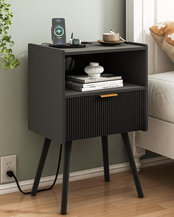 6887c4ebc41811a9d0ab04c495a7f59a7a031eb18adb554c17afb.jpg Nightstand,Modern Bedside Table with Storage Drawer and Open Wood Shelf, for Living Room, Bedroom and Small Spaces, Accent Night Stand with Solid Wood Legs, Easy Assembly,Walnut Brown