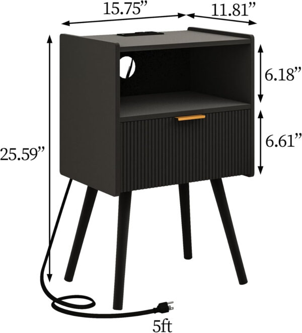 6887c4ed18dfdb804ad1a1c57496dd594eb89e687043c9a7effb8.jpg Nightstand,Modern Bedside Table with Storage Drawer and Open Wood Shelf, for Living Room, Bedroom and Small Spaces, Accent Night Stand with Solid Wood Legs, Easy Assembly,Walnut Brown
