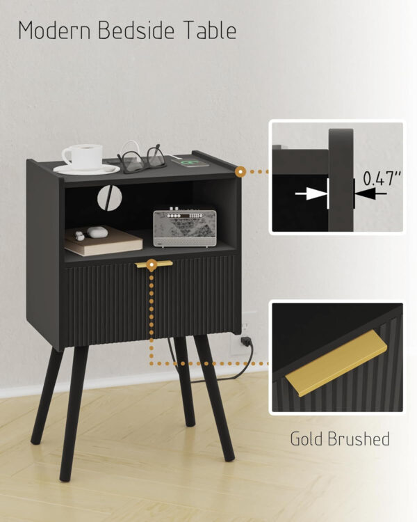 6887c4f11ea59ede73f97ed622a91cbe680d8050051192547a54d.jpg Nightstand,Modern Bedside Table with Storage Drawer and Open Wood Shelf, for Living Room, Bedroom and Small Spaces, Accent Night Stand with Solid Wood Legs, Easy Assembly,Walnut Brown