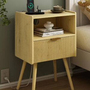 6887c4f5770b359462119c52ecc107dd1ca551af0331f5b49f61f.jpg Nightstand,Modern Bedside Table with Storage Drawer and Open Wood Shelf, for Living Room, Bedroom and Small Spaces, Accent Night Stand with Solid Wood Legs, Easy Assembly,Walnut Brown