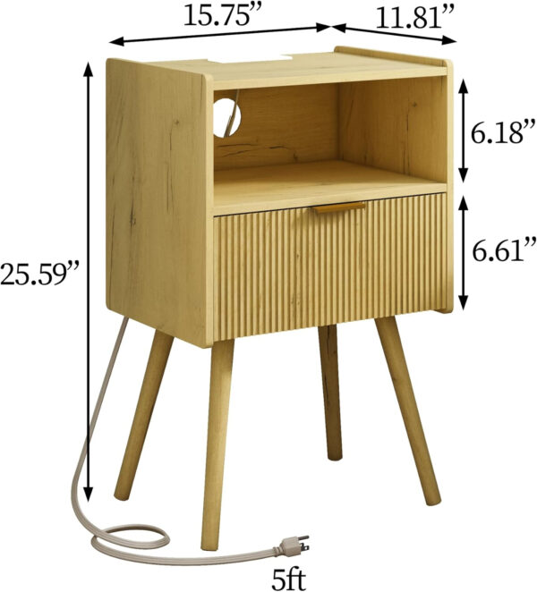 6887c4f6c390e55f3df9bab1e3f7153c3d6d3d00685023862b45e.jpg Nightstand,Modern Bedside Table with Storage Drawer and Open Wood Shelf, for Living Room, Bedroom and Small Spaces, Accent Night Stand with Solid Wood Legs, Easy Assembly,Walnut Brown