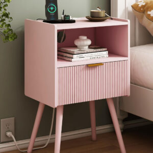 6887c4fef0b3f87848652a2e96e37c8557dc9562f74e231f01eca.jpg Nightstand,Modern Bedside Table with Storage Drawer and Open Wood Shelf, for Living Room, Bedroom and Small Spaces, Accent Night Stand with Solid Wood Legs, Easy Assembly,Walnut Brown