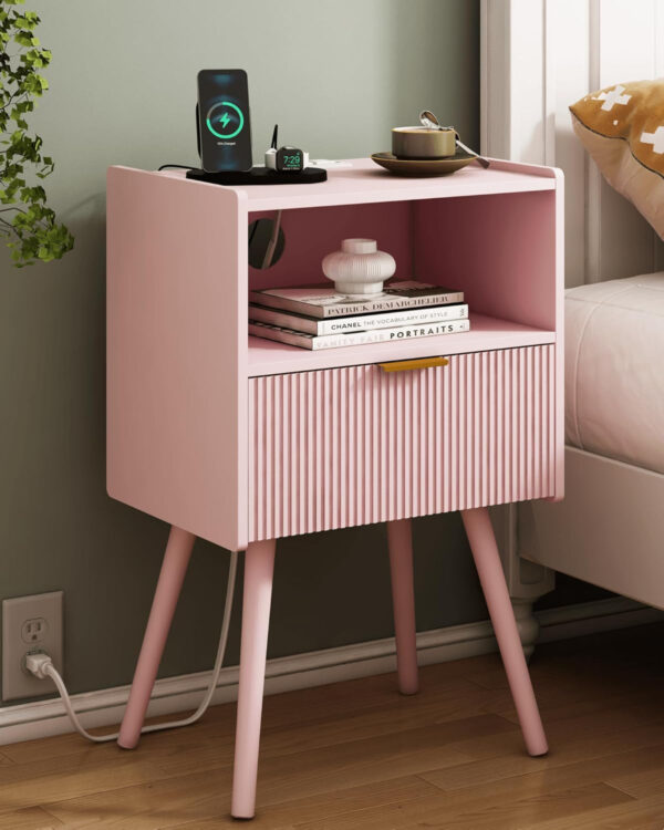 6887c4fef0b3f87848652a2e96e37c8557dc9562f74e231f01eca.jpg Nightstand,Modern Bedside Table with Storage Drawer and Open Wood Shelf, for Living Room, Bedroom and Small Spaces, Accent Night Stand with Solid Wood Legs, Easy Assembly,Walnut Brown