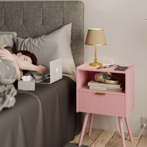 6887c501bc9710d10a6ca999b196d21b39baf7d2964515ec444f1.jpg Nightstand,Modern Bedside Table with Storage Drawer and Open Wood Shelf, for Living Room, Bedroom and Small Spaces, Accent Night Stand with Solid Wood Legs, Easy Assembly,Walnut Brown