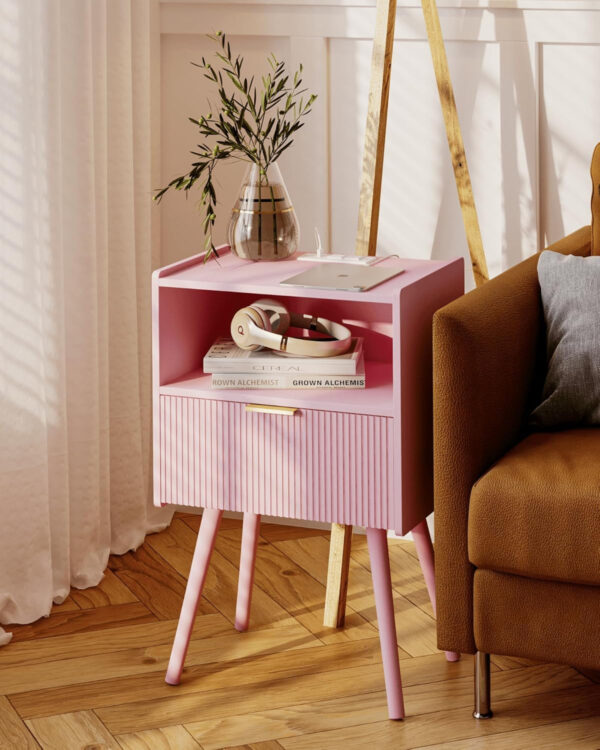 6887c50623cf7ee660fed17355dd7b62b93d48f6c8371361055ba.jpg Nightstand,Modern Bedside Table with Storage Drawer and Open Wood Shelf, for Living Room, Bedroom and Small Spaces, Accent Night Stand with Solid Wood Legs, Easy Assembly,Walnut Brown