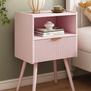 6887c507666db9a08e409a7409d13384b215cf9ebde93444b13de.jpg Nightstand,Modern Bedside Table with Storage Drawer and Open Wood Shelf, for Living Room, Bedroom and Small Spaces, Accent Night Stand with Solid Wood Legs, Easy Assembly,Walnut Brown