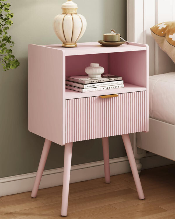 6887c507666db9a08e409a7409d13384b215cf9ebde93444b13de.jpg Nightstand,Modern Bedside Table with Storage Drawer and Open Wood Shelf, for Living Room, Bedroom and Small Spaces, Accent Night Stand with Solid Wood Legs, Easy Assembly,Walnut Brown