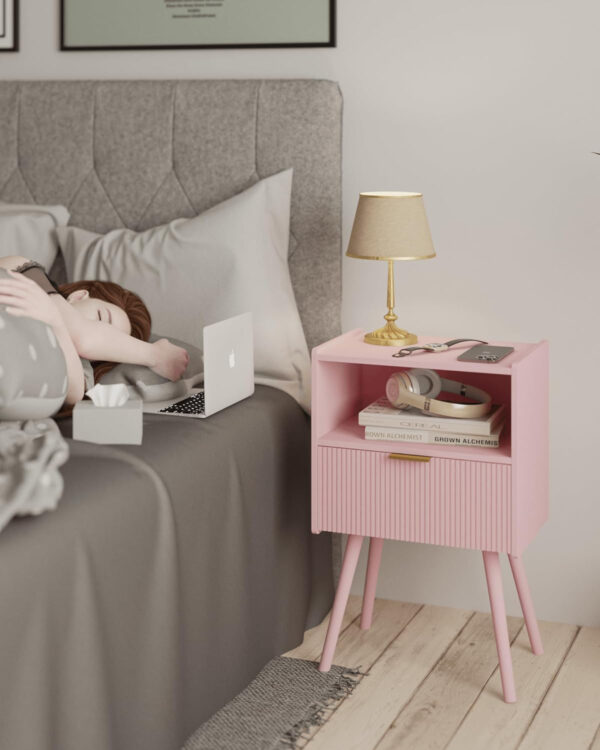 6887c50b5a15510ab8c7cd97b1689697e10ad0785fc84cb302f22.jpg Nightstand,Modern Bedside Table with Storage Drawer and Open Wood Shelf, for Living Room, Bedroom and Small Spaces, Accent Night Stand with Solid Wood Legs, Easy Assembly,Walnut Brown