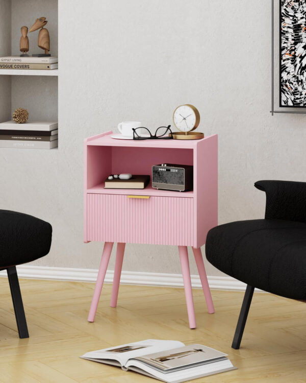 6887c50f23061f3c76ddb67554226474eb9442401d60f05a66939.jpg Nightstand,Modern Bedside Table with Storage Drawer and Open Wood Shelf, for Living Room, Bedroom and Small Spaces, Accent Night Stand with Solid Wood Legs, Easy Assembly,Walnut Brown