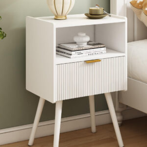 6887c51099ede5ada870a3daa0935dc3c7b9f4643a6aaae925642.jpg Nightstand,Modern Bedside Table with Storage Drawer and Open Wood Shelf, for Living Room, Bedroom and Small Spaces, Accent Night Stand with Solid Wood Legs, Easy Assembly,Walnut Brown