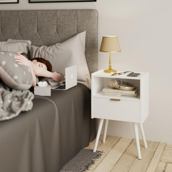 6887c5135093fb76f675e2c654d6ae004cf9d5f6738db01d11db1.jpg Nightstand,Modern Bedside Table with Storage Drawer and Open Wood Shelf, for Living Room, Bedroom and Small Spaces, Accent Night Stand with Solid Wood Legs, Easy Assembly,Walnut Brown