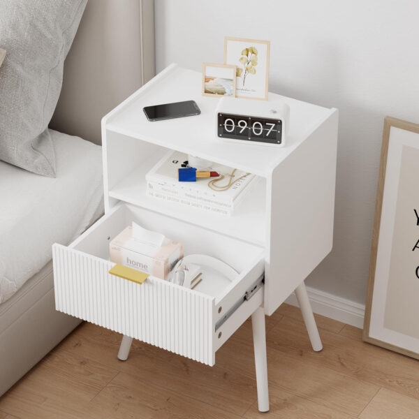 6887c5160db983c57c8187b8eb722e466ff52cd8b2dfadea169a7.jpg Nightstand,Modern Bedside Table with Storage Drawer and Open Wood Shelf, for Living Room, Bedroom and Small Spaces, Accent Night Stand with Solid Wood Legs, Easy Assembly,Walnut Brown