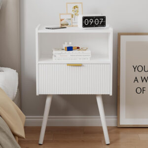 6887c51a5fb260ec36fd09ade7173b49d6b5a3a361428dd269d47.jpg Nightstand,Modern Bedside Table with Storage Drawer and Open Wood Shelf, for Living Room, Bedroom and Small Spaces, Accent Night Stand with Solid Wood Legs, Easy Assembly,Walnut Brown