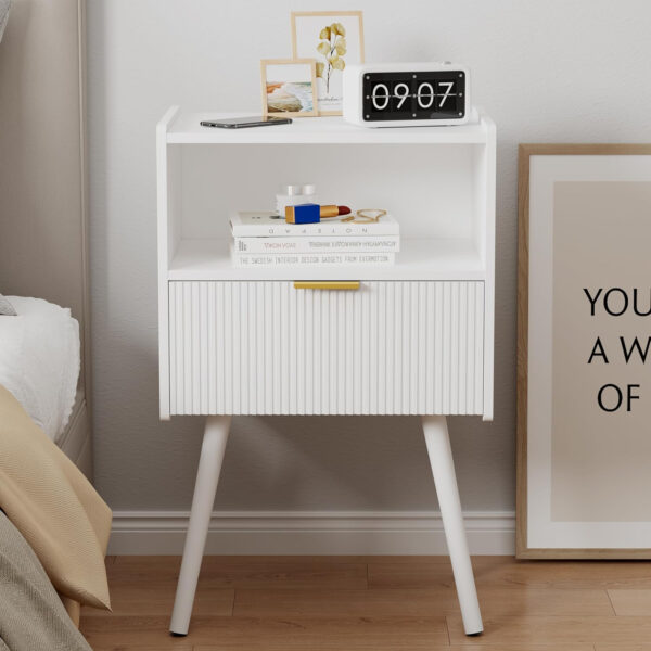 6887c51a5fb260ec36fd09ade7173b49d6b5a3a361428dd269d47.jpg Nightstand,Modern Bedside Table with Storage Drawer and Open Wood Shelf, for Living Room, Bedroom and Small Spaces, Accent Night Stand with Solid Wood Legs, Easy Assembly,Walnut Brown