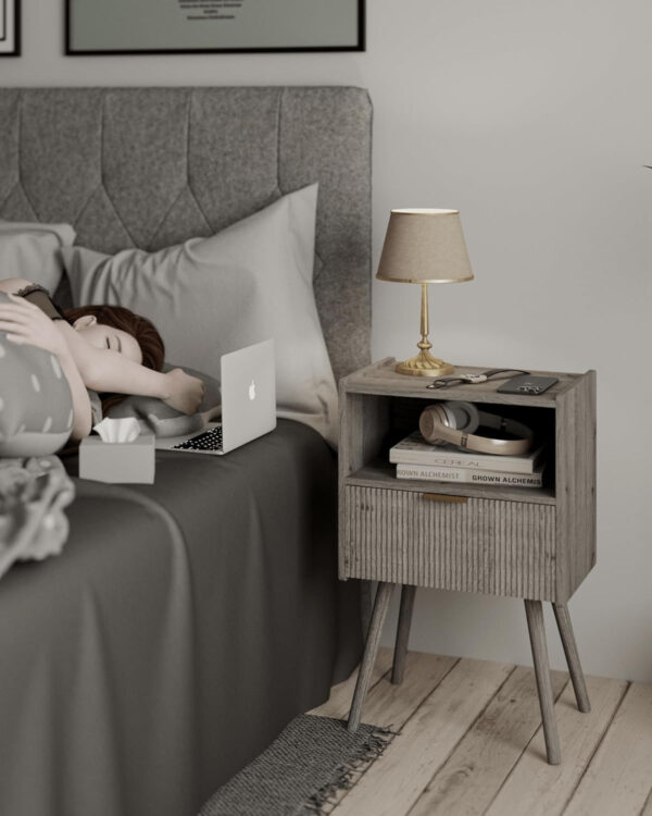 6887c520f1ce7f36c3375ebecfedb06f9cd221b9fcae75b1f6b3a.jpg Nightstand,Modern Bedside Table with Storage Drawer and Open Wood Shelf, for Living Room, Bedroom and Small Spaces, Accent Night Stand with Solid Wood Legs, Easy Assembly,Walnut Brown