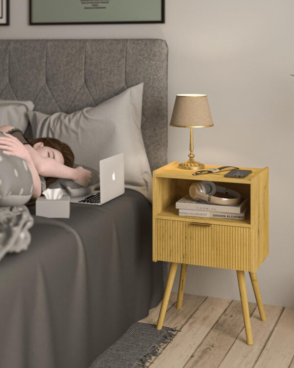 6887c52a895985cc87d8d010cf26488ac7df4db4bf813927e641e.jpg Nightstand,Modern Bedside Table with Storage Drawer and Open Wood Shelf, for Living Room, Bedroom and Small Spaces, Accent Night Stand with Solid Wood Legs, Easy Assembly,Walnut Brown