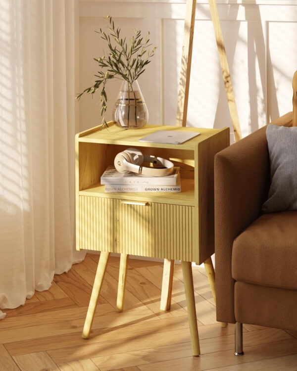6887c52be94f22339626ca2eea95a5d6acf9f171a986c47ab4640.jpg Nightstand,Modern Bedside Table with Storage Drawer and Open Wood Shelf, for Living Room, Bedroom and Small Spaces, Accent Night Stand with Solid Wood Legs, Easy Assembly,Walnut Brown