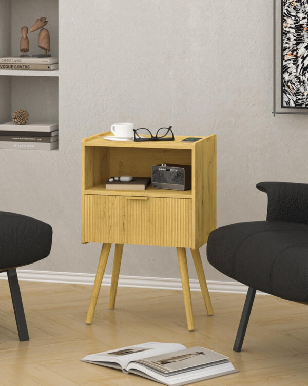 6887c52d4ff673b4243b028ccdf2868113098b27617d073d82db5.jpg Nightstand,Modern Bedside Table with Storage Drawer and Open Wood Shelf, for Living Room, Bedroom and Small Spaces, Accent Night Stand with Solid Wood Legs, Easy Assembly,Walnut Brown