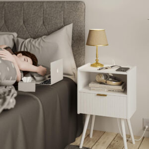 6887c53188f546af97bb2931cb03d5791eb2173a9d183b7a37862.jpg Nightstand,Modern Bedside Table with Storage Drawer and Open Wood Shelf, for Living Room, Bedroom and Small Spaces, Accent Night Stand with Solid Wood Legs, Easy Assembly,Walnut Brown