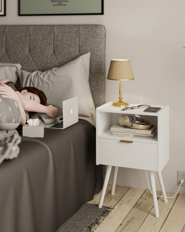 6887c53188f546af97bb2931cb03d5791eb2173a9d183b7a37862.jpg Nightstand,Modern Bedside Table with Storage Drawer and Open Wood Shelf, for Living Room, Bedroom and Small Spaces, Accent Night Stand with Solid Wood Legs, Easy Assembly,Walnut Brown