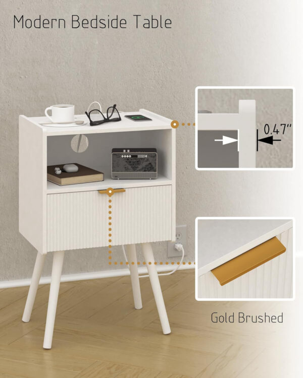 6887c534489abf42bbbc162021be66100c18fb9cf135a6347d7b5.jpg Nightstand,Modern Bedside Table with Storage Drawer and Open Wood Shelf, for Living Room, Bedroom and Small Spaces, Accent Night Stand with Solid Wood Legs, Easy Assembly,Walnut Brown