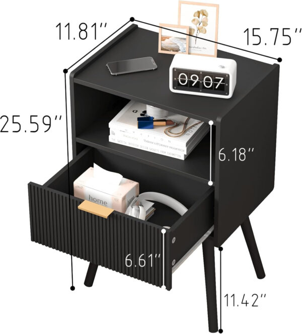 6887c5415d1d7a60c559560c65f07874a1a9399ccb57d31771952.jpg Nightstand,Modern Bedside Table with Storage Drawer and Open Wood Shelf, for Living Room, Bedroom and Small Spaces, Accent Night Stand with Solid Wood Legs, Easy Assembly,Walnut Brown