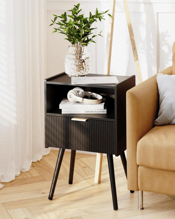 6887c5465922a6a59c4510c12c43eb7811a6b1029a0a8f452c9cb.jpg Nightstand,Modern Bedside Table with Storage Drawer and Open Wood Shelf, for Living Room, Bedroom and Small Spaces, Accent Night Stand with Solid Wood Legs, Easy Assembly,Walnut Brown