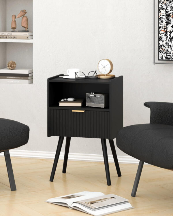 6887c547926d1dfec08e67cfda4077fff43f70d80215b0f85b1c4.jpg Nightstand,Modern Bedside Table with Storage Drawer and Open Wood Shelf, for Living Room, Bedroom and Small Spaces, Accent Night Stand with Solid Wood Legs, Easy Assembly,Walnut Brown