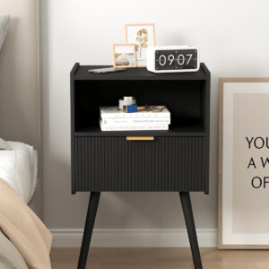 6887c548c36867b76203b16c13cbaa33d118b24dca9f732bb0f59.jpg Nightstand,Modern Bedside Table with Storage Drawer and Open Wood Shelf, for Living Room, Bedroom and Small Spaces, Accent Night Stand with Solid Wood Legs, Easy Assembly,Walnut Brown