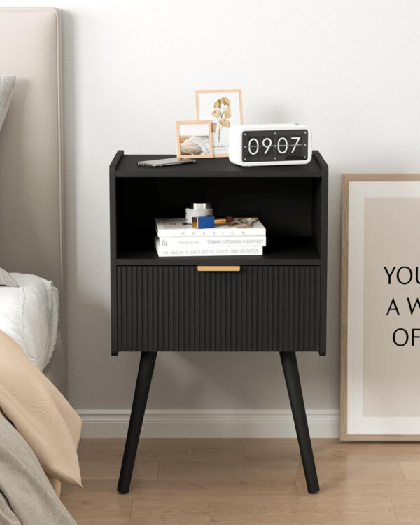 6887c548c36867b76203b16c13cbaa33d118b24dca9f732bb0f59.jpg Nightstand,Modern Bedside Table with Storage Drawer and Open Wood Shelf, for Living Room, Bedroom and Small Spaces, Accent Night Stand with Solid Wood Legs, Easy Assembly,Walnut Brown