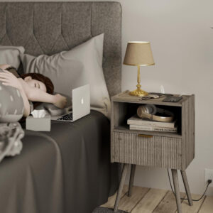 6887c54c73552698b44b964d1911d8ce23157a3dd1e46432c5e1a.jpg Nightstand,Modern Bedside Table with Storage Drawer and Open Wood Shelf, for Living Room, Bedroom and Small Spaces, Accent Night Stand with Solid Wood Legs, Easy Assembly,Walnut Brown