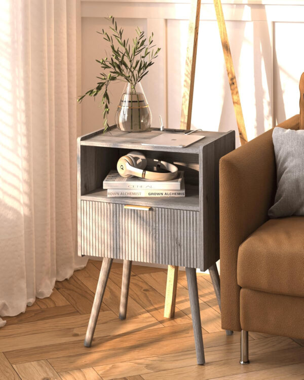 6887c55205392088841ea3b1378da5dded043177616ed98d5bcff.jpg Nightstand,Modern Bedside Table with Storage Drawer and Open Wood Shelf, for Living Room, Bedroom and Small Spaces, Accent Night Stand with Solid Wood Legs, Easy Assembly,Walnut Brown