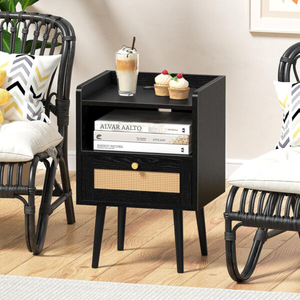 6887c59b6e687e721bb42a8c6fdd00b3aa5a2556f5a0932283dbb.jpg Rattan Nightstand with Charging Station, Mid Century Modern Bed Side Table, Boho End Table with Wood Legs, Bedside Tables for Farmhouse Bedroom Living Room Dorm Sofa Couch Office Corner (2, Natural)