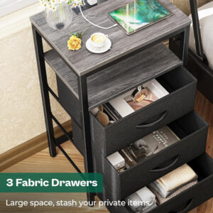 Huuger Nightstand with Charging Station, 27.6 Inch Bedside Table with Fabric Drawers, End Table with USB Ports and Outlets, Night Stand for Bedroom, Rustic Brown
