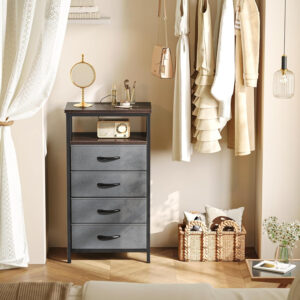 Huuger Nightstand with Charging Station, 27.6 Inch Bedside Table with Fabric Drawers, End Table with USB Ports and Outlets, Night Stand for Bedroom, Rustic Brown