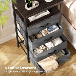 Huuger Nightstand with Charging Station, 27.6 Inch Bedside Table with Fabric Drawers, End Table with USB Ports and Outlets, Night Stand for Bedroom, Rustic Brown