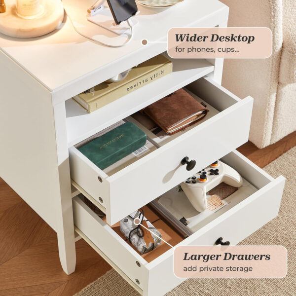 Huuger Black Nightstand Set of 2, Night Stand with Charger Station, Bedside Table with 2 Drawers, Bed Side Tables for Bedroom, Modern Nightstands, Metal Knobs, Painted Surface