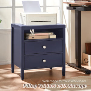 Huuger Black Nightstand Set of 2, Night Stand with Charger Station, Bedside Table with 2 Drawers, Bed Side Tables for Bedroom, Modern Nightstands, Metal Knobs, Painted Surface