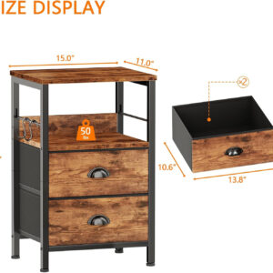 Furologee Nightstands Set 2, End Table with 2 Fabric Drawers, Bedside Table with 2 Hooks, Open Wood Shelf Side Sofa Table for Bedroom/Living Room/Hallway/White